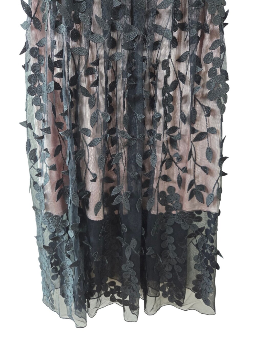 RW&Co Floral Applique Mesh Midi Dress Blush Pink Black Sheer NWT Size 0 Cocktail - Picture 6 of 16